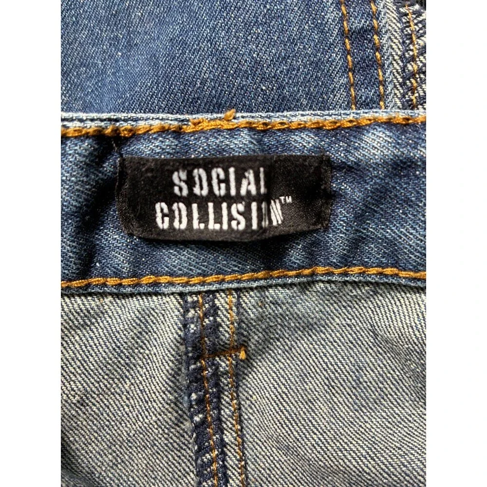 Social Collision Womens Denim Midi Skirt Blue Cargo Pockets Size SM - Picture 5 of 7